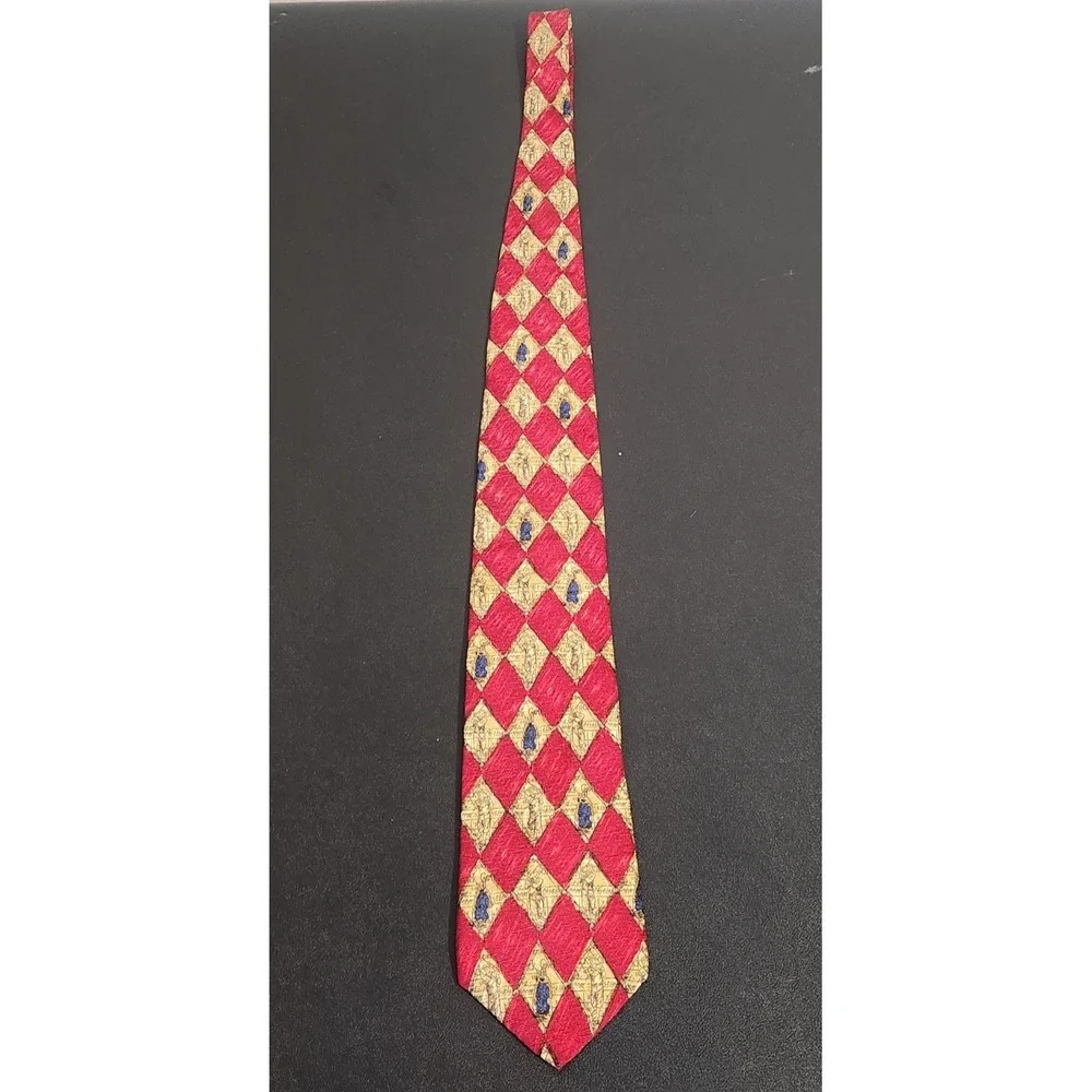 Nicklaus Golf Tie Red Gold‎ Diamond Pattern 56.5